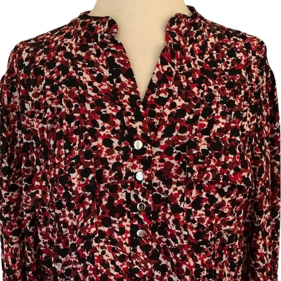 COCOMO 1X Red Black 3/4 sleeve Plus Size women's Pintuck Blouse tunic - Picture 9 of 14